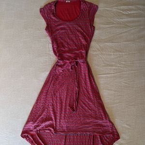 Splendid Red Blue Striped Hi-Lo Dress